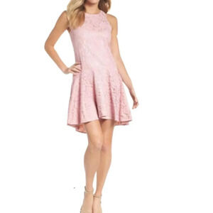 Eliza J Pink Lace Sleeveless Drop Waist High Lo Fit & Flare Mini Dress Size 4